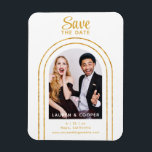 Save The Date Black Gold Stylish Modern Wedding Magnet<br><div class="desc">Save The Date Black Gold Stylish Script Modern Wedding Magnets features your favourite photo inside a golden arch on a white background. Personalise with your text by editing the text in the text boxes provided. Designed for you by ©Evco Studio www.zazzle.com/store/evcostudio</div>