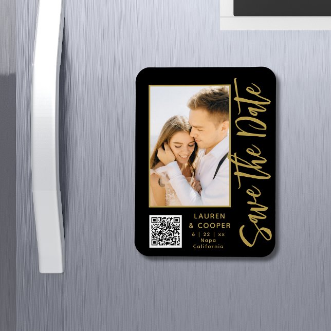 Save The Date Black Gold Stylish Modern Wedding Magnet (Creator Uploaded)