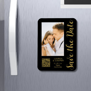 Save The Date Black Gold Stylish Modern Wedding Magnet