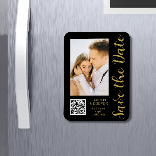 Save The Date Black Gold Stylish Modern Wedding Magnet