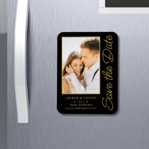 Save The Date Black Gold Stylish Modern Wedding Magnet