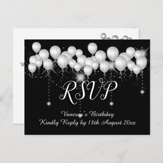 Save the Date Black WHITE Balloons All Occassion 2 Announcement Postcard (Front/Back)