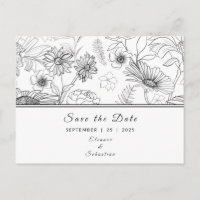 "Save the Date" black & white daisy flower pattern