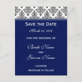 Save the Date - Black & White & Dark Blue Announcement Postcard