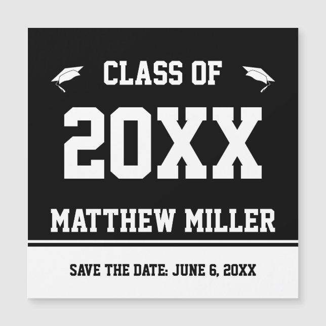 Save the Date Black White Grad's Name Graduation (Front)