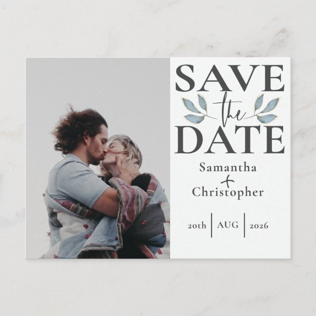 Save the Date Black & White Photo Template Wedding (Front)