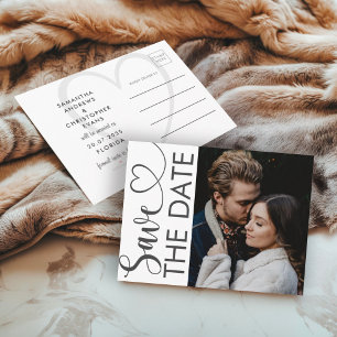 Save the Date Black & White Photo Wedding Announcement Postcard