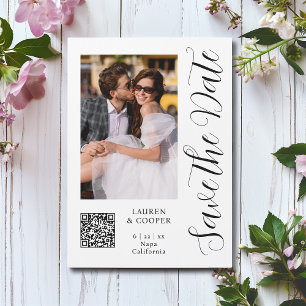 Save The Date Black White Stylish Script Modern