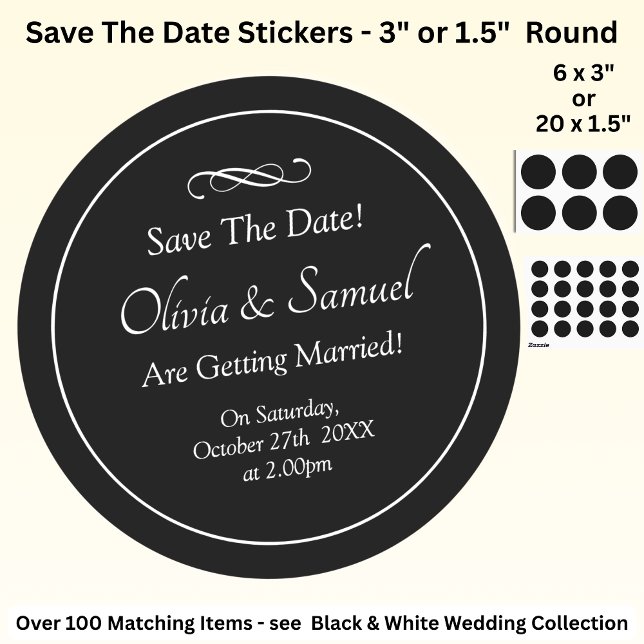 Save The Date - Black & White with Infinity Scroll Classic Round Sticker (Creator Uploaded)