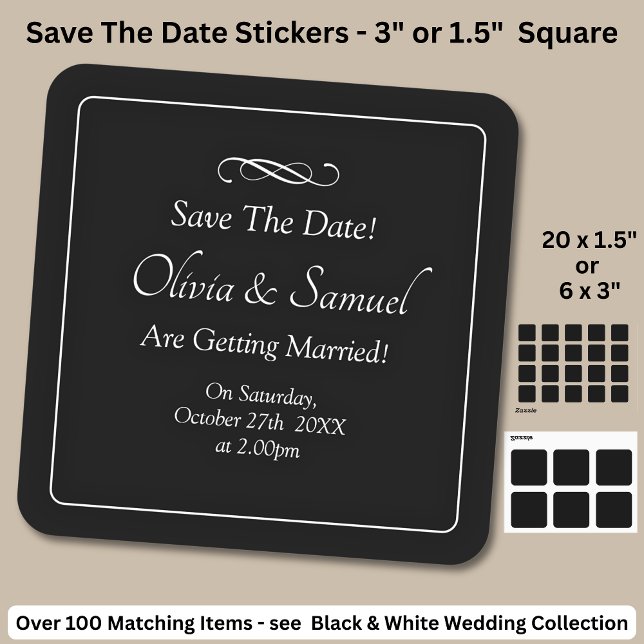Save The Date - Black & White with Infinity Scroll Square Sticker (Creator Uploaded)