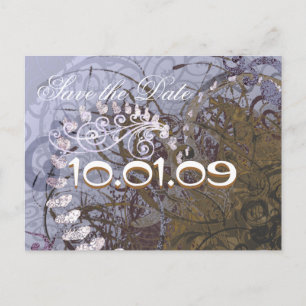 Save The Date Blue and Brown Hearts Announcement Postcard