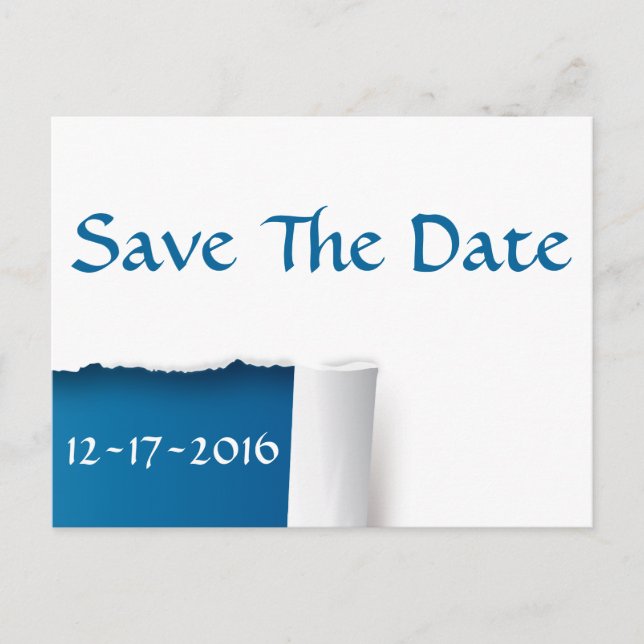 Save the Date Blue and White  Photo Postcard (Front)