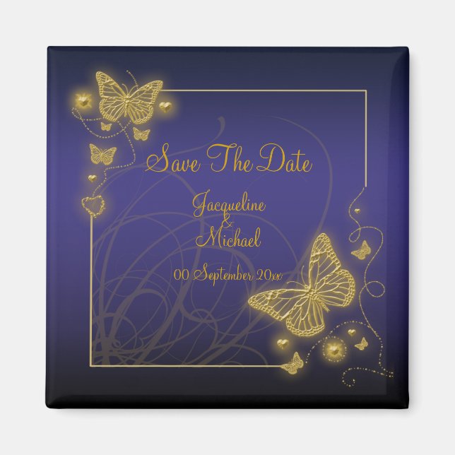 "Save the date" blue black butterfly Magnet (Front)