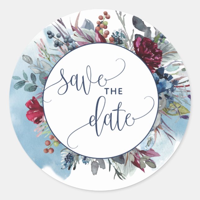 Save the Date, Blue Burgundy Purple Envelope Seal (Front)