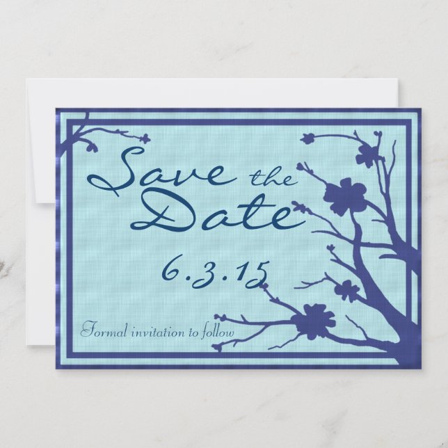 Save the Date blue floral custom wedding invites (Front)