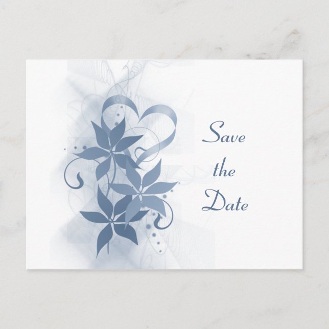 Save the Date Blue Foral Postcard (Front)