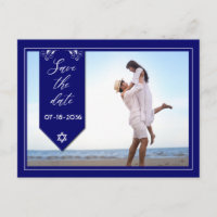 Save The Date Blue Frame Announcement Postcard