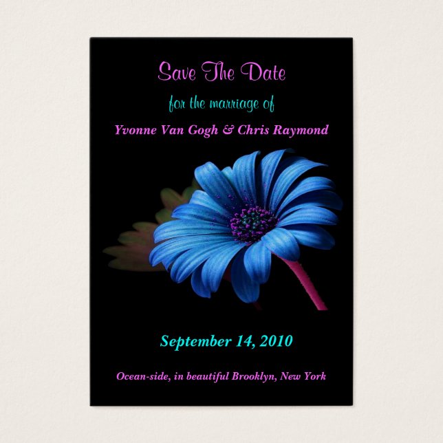 Save The Date Blue Grey Daisy V (Front)