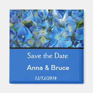 save the date, blue hydrangea flowers magnet