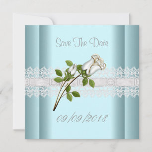 Save The Date Blue White Flower Lace