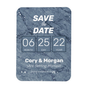 SAVE the DATE Blue & White Marble Look Magnet