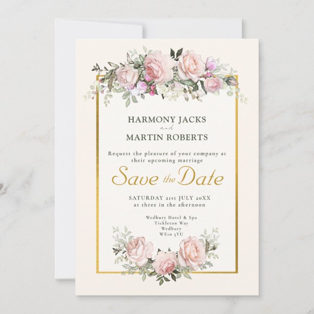 Save the Date Blush Pink Wedding Annoucement Invit Invitation (Front)