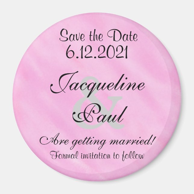 Save the Date Blush Pink White Watercolor Magnet (Front)