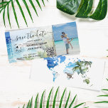 Save the Date Boarding Pass Map Beach Palm MPhoto Invitation<br><div class="desc">Destination  Beach Wedding Boarding Pass Ticket Gold Plane Save the Date with watercolor palm beach illustration,  Mexico or any other tropical location. Add your QR Code and photo</div>