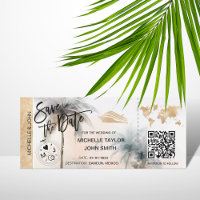 Save the Date Boarding Pass Map Cruise QR Code Inv