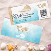 Save the Date Boarding Pass Map Cruise Ship QRCode