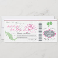 Save the Date Boarding Pass to Mexico