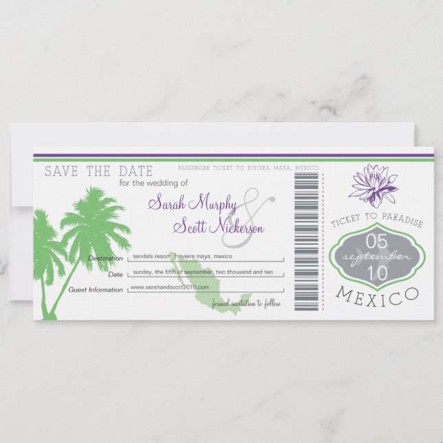 Save the Date Boarding Pass to Mexico (Front)