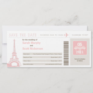 Save the Date Boarding Pass to Paris France