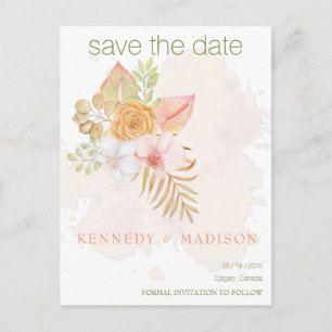 Save the Date Boho Floral Pink Postcard