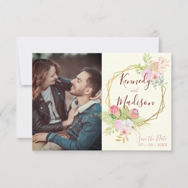 Save the Date Boho Floral Pink Postcard (Front)