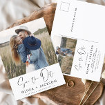 Save the Date Boho Minimalist Photo Modern Postcard<br><div class="desc">Capture the essence of your love story with our Save the Date Boho Minimalist Photo Modern Postcard. This postcard is a fusion of contemporary minimalism and bohemian charm, making it the perfect choice for announcing your upcoming wedding. Featuring your cherished engagement photo, this postcard becomes a tangible memory that your...</div>