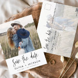 Save the Date Boho Minimalist Photo Modern Postcard<br><div class="desc">Capture the essence of your love story with our Save the Date Boho Minimalist Photo Modern Postcard. This postcard is a fusion of contemporary minimalism and bohemian charm, making it the perfect choice for announcing your upcoming wedding. Featuring your cherished engagement photo, this postcard becomes a tangible memory that your...</div>