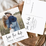 Save the Date Boho Minimalist Photo Modern Postcard<br><div class="desc">Capture the essence of your love story with our Save the Date Boho Minimalist Photo Modern Postcard. This postcard is a fusion of contemporary minimalism and bohemian charm, making it the perfect choice for announcing your upcoming wedding. Featuring your cherished engagement photo, this postcard becomes a tangible memory that your...</div>