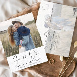 Save the Date Boho Minimalist Photo Modern Postcard<br><div class="desc">Capture the essence of your love story with our Save the Date Boho Minimalist Photo Modern Postcard. This postcard is a fusion of contemporary minimalism and bohemian charm, making it the perfect choice for announcing your upcoming wedding. Featuring your cherished engagement photo, this postcard becomes a tangible memory that your...</div>