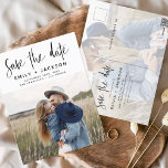 Save the Date Boho Minimalist Photo Modern Postcard<br><div class="desc">Capture the essence of your love story with our Save the Date Boho Minimalist Photo Modern Postcard. This postcard is a fusion of contemporary minimalism and bohemian charm, making it the perfect choice for announcing your upcoming wedding. Featuring your cherished engagement photo, this postcard becomes a tangible memory that your...</div>