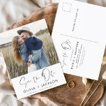 Save the Date Boho Minimalist Photo Modern Postcard<br><div class="desc">Capture the essence of your love story with our Save the Date Boho Minimalist Photo Modern Postcard. This postcard is a fusion of contemporary minimalism and bohemian charm, making it the perfect choice for announcing your upcoming wedding. Featuring your cherished engagement photo, this postcard becomes a tangible memory that your...</div>