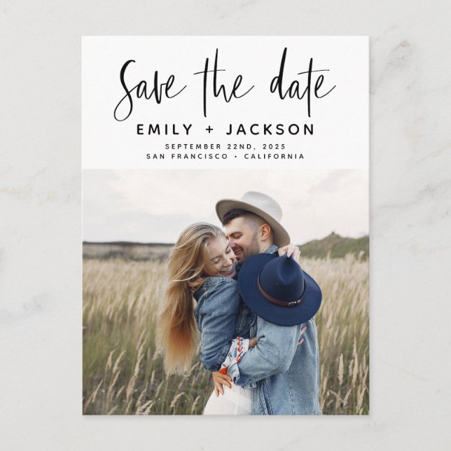 Save the Date Boho Minimalist Photo Modern Postcard (Front)