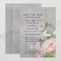 Save the Date BOHO Rustic Floral Wood Barn Peonies