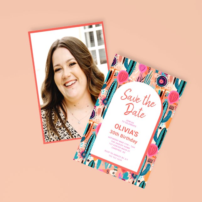 Save The Date Boho Succulent Photo Birthday (Creator Uploaded)