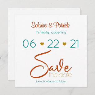Save the Date Bold Teal Rust Gold Invitation