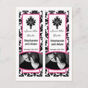 Save the Date Book Mark Favours Black Hot Pink Dam Announcement Postcard
