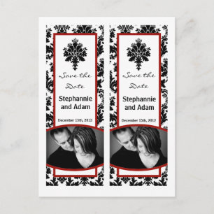 Save the Date Book Mark Favours Black Red Damask Announcement Postcard