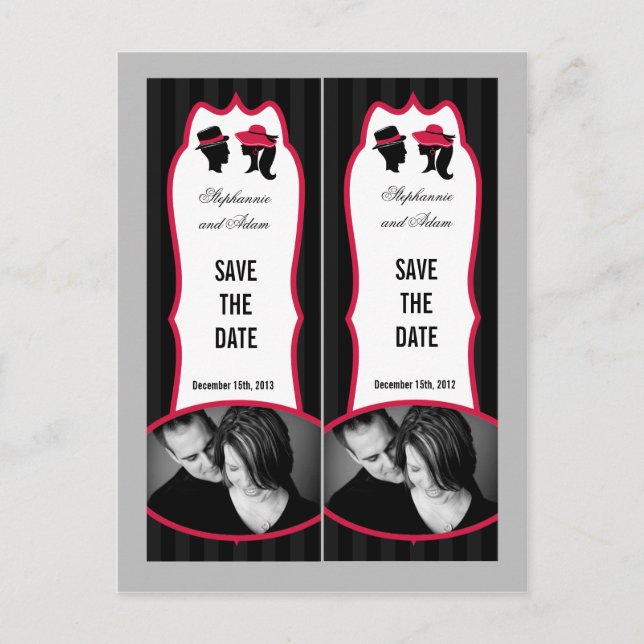 Save the Date Book Mark Favours Formal Hats Elegan Announcement Postcard (Front)