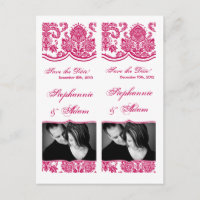Save the Date Book Mark Favours Fusia White Damask