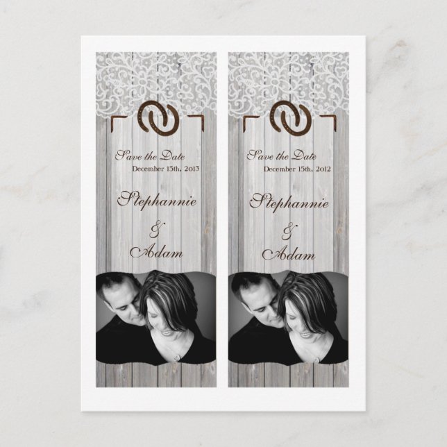 Save the Date Book Mark Favours Horse Shoes Wood Announcement Postcard (Front)